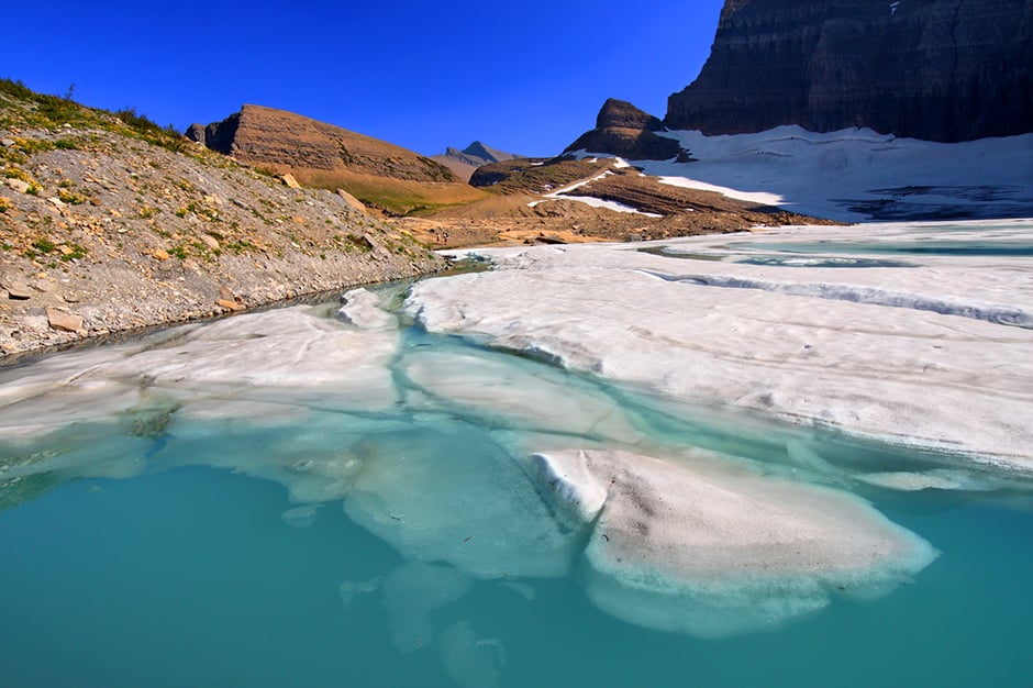 Visit Glacier National Park's 26 glaciers by train with Amtrak vacations Blue Glacier at Glacier National Park