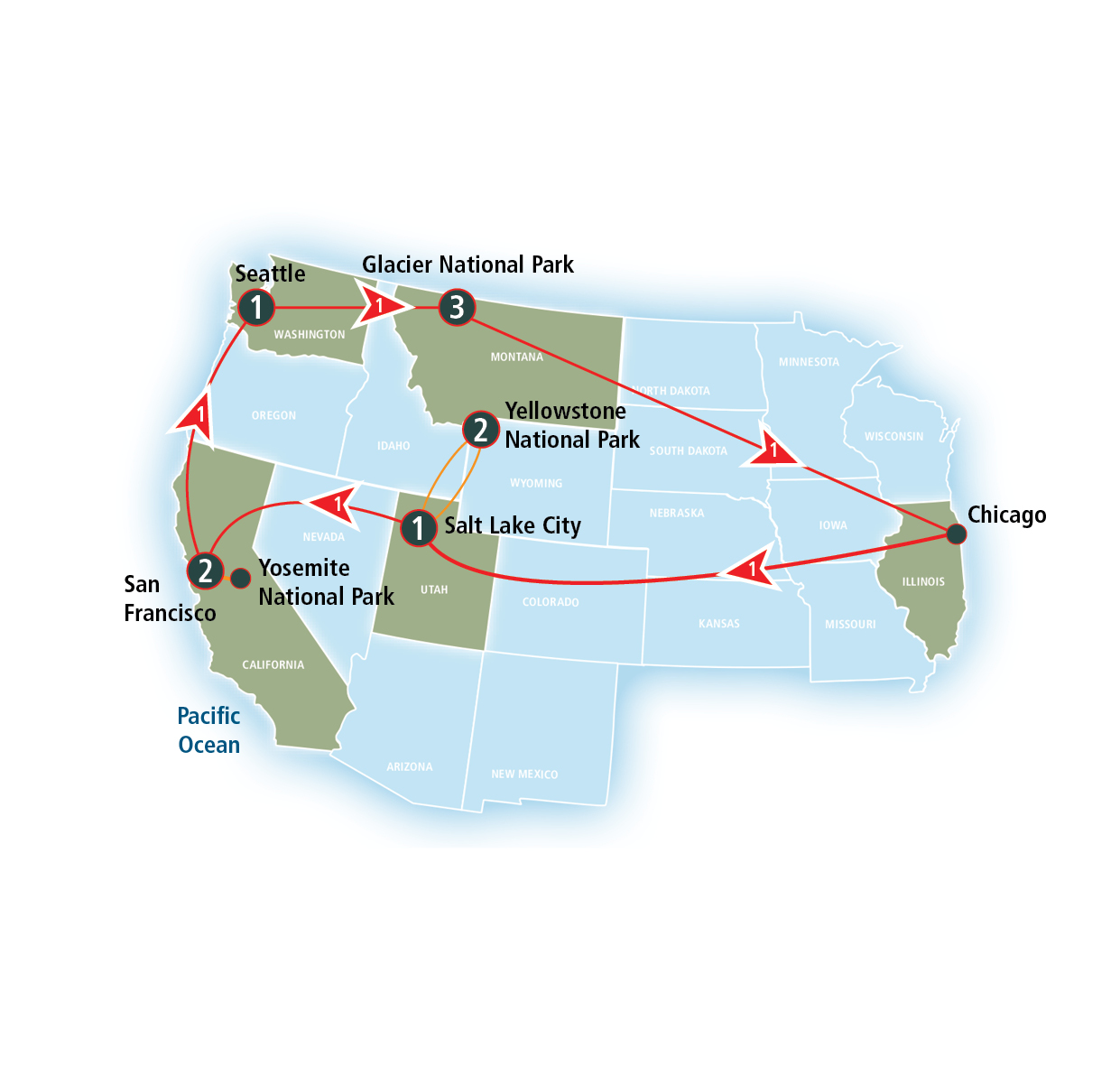 Map Of Yellowstone And Glacier National Park Yellowstone, Yosemite, And Glacier National Park | Amtrak Vacations®