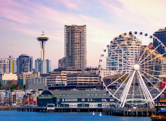 downtown Seattle skyline with the great wheel and water front