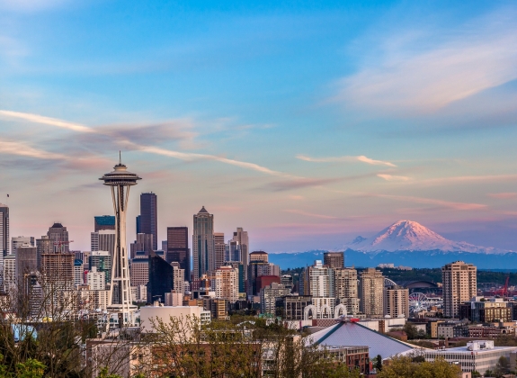 Downtown Seattle city view at night