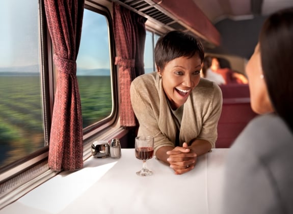 Passengers onboard an Amtrak dining car