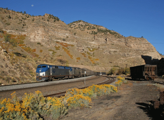 Roundtrip Rail Vacations amtrak train exteriors as a gif