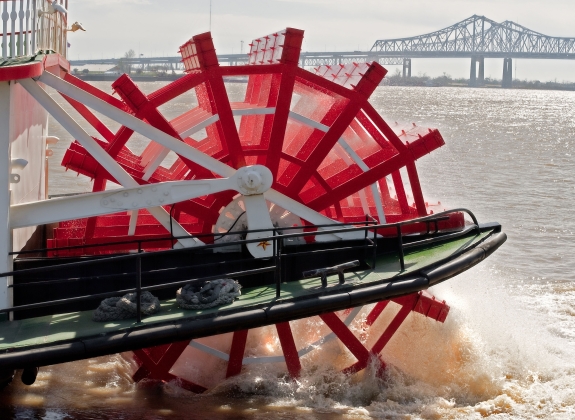 Movement of water by riverboat paddle wheel, New Orleans