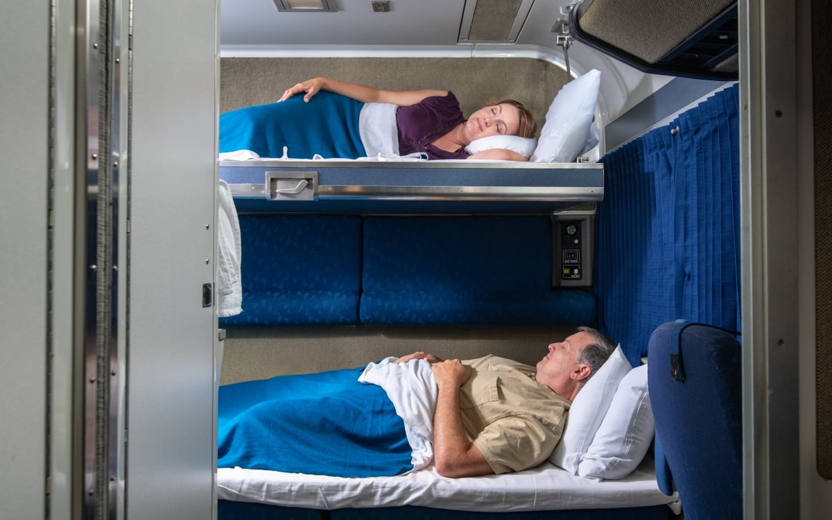 comfortable couple on amtrak bedroom suite bunk beds