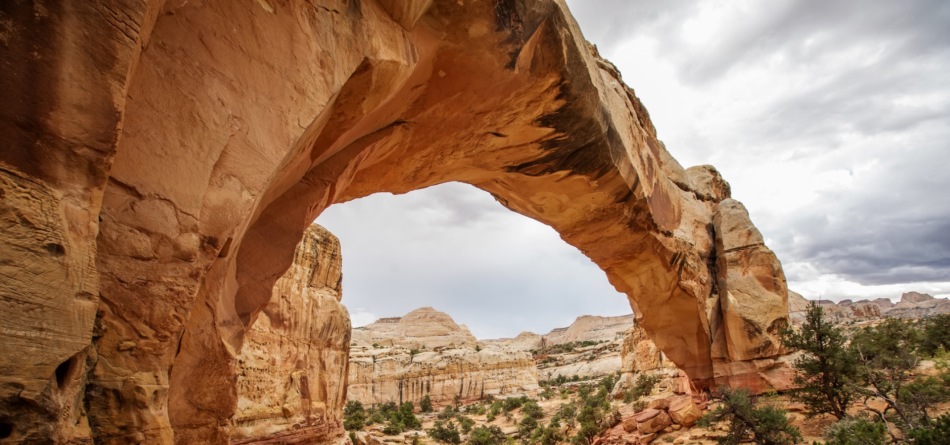 Spectacular view to Hickman Natural Bridge in Capitol reef National park in Utah, USA