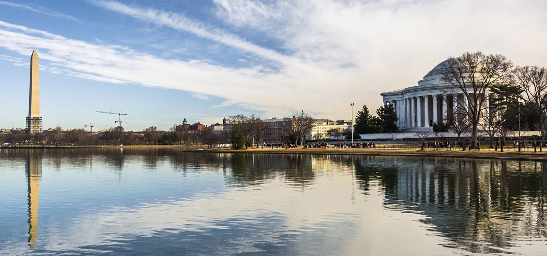 The Washington Monument and Thomas Jefferson Memorial reflecting