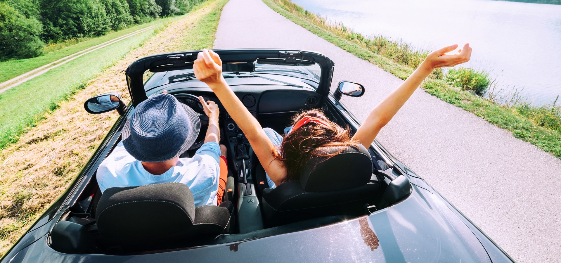 couple in rental car