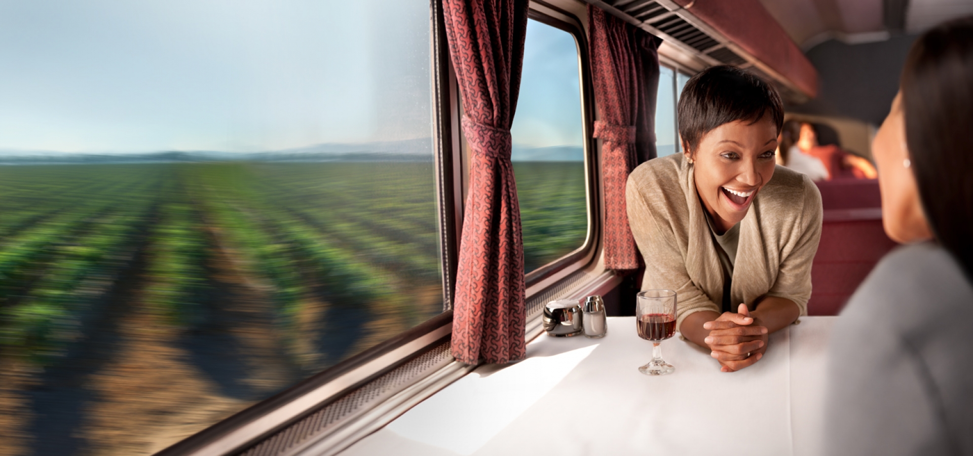 Passengers onboard an Amtrak dining car
