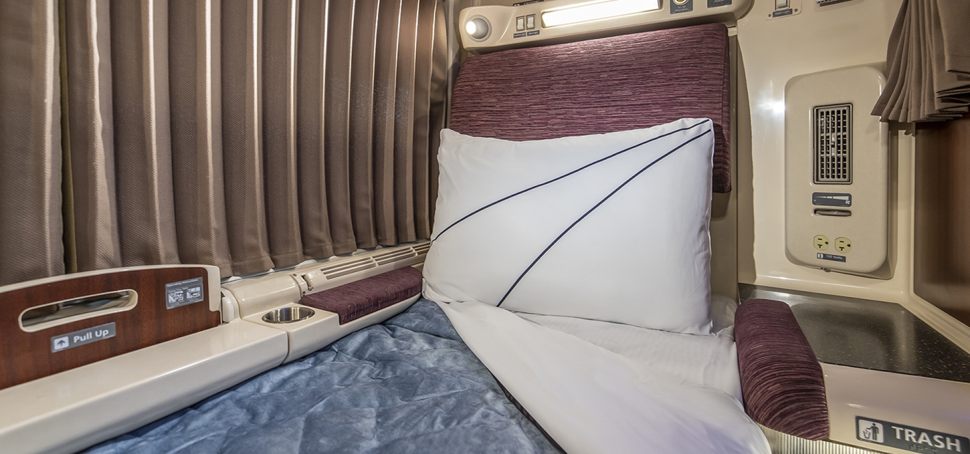 Amtrak's new bedding and cushions for roomettes