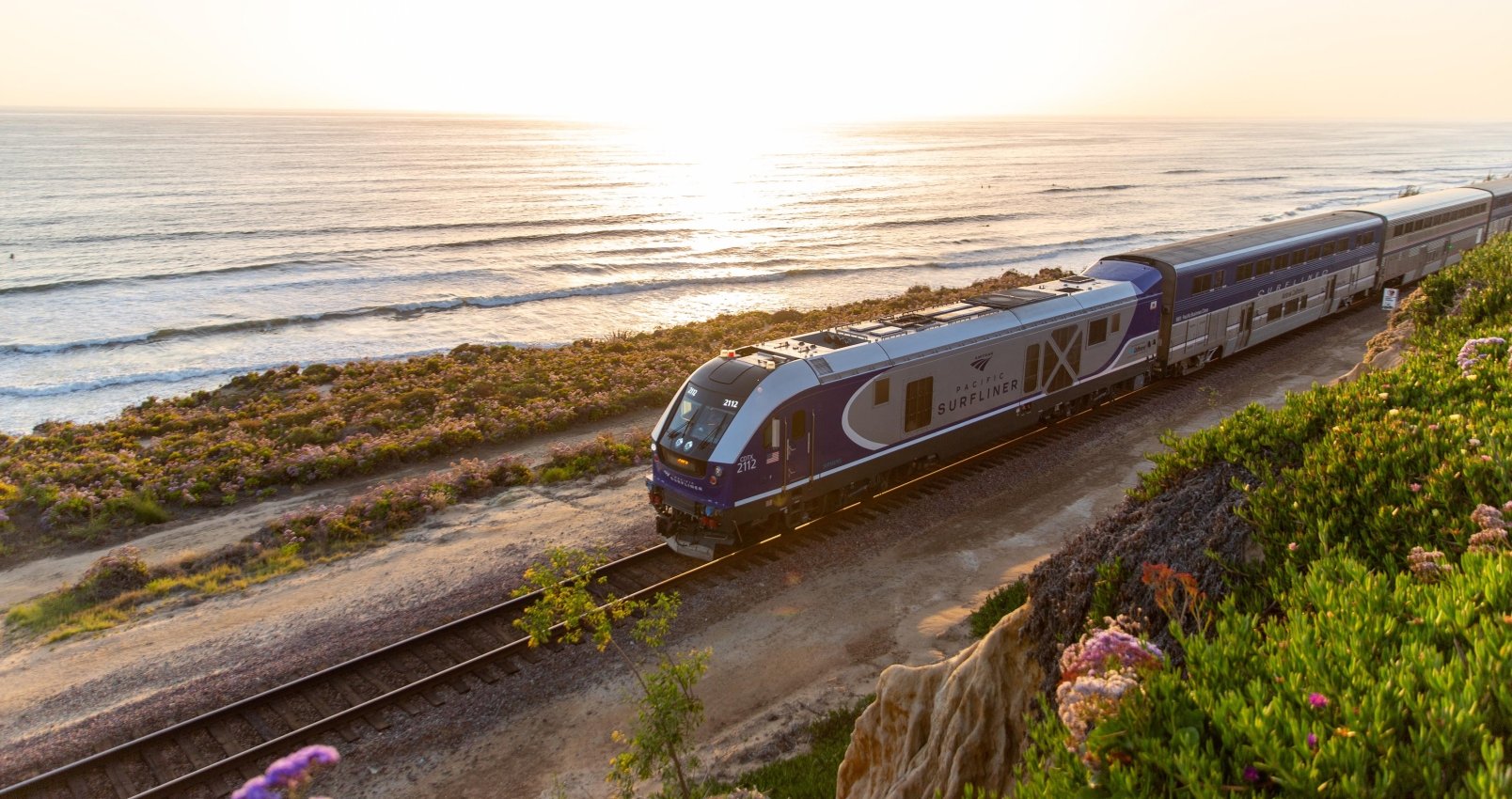 pacific surfliner on californian coast with ocean view