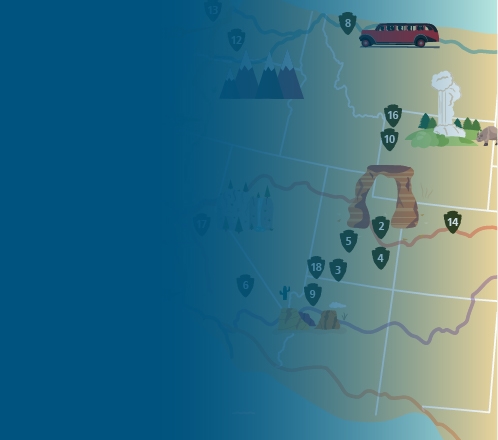 National Parks by Train map with Amtrak Vacations